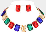 Women's Emerald Cut Stone Link Evening Necklace