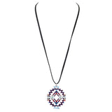 Enamel Aztec Pattern Pendant Leather Long Necklace Earrings