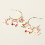 Enamel Golf Pearl Charm Dangle Hoop Earrings