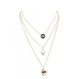 Enamel Rhinestone Evil Eye Hamsa Charm Triple Layer Necklace