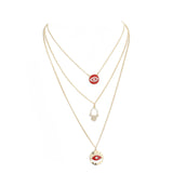Enamel Rhinestone Evil Eye Hamsa Charm Triple Layer Necklace