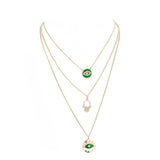 Enamel Rhinestone Evil Eye Hamsa Charm Triple Layer Necklace