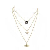 Enamel Rhinestone Honey Bee Pendant Triple Layered Necklace