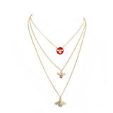 Enamel Rhinestone Honey Bee Pendant Triple Layered Necklace