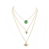 Enamel Rhinestone Honey Bee Pendant Triple Layered Necklace