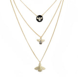 Enamel Rhinestone Honey Bee Pendant Triple Layered Necklace