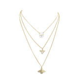 Enamel Rhinestone Honey Bee Pendant Triple Layered Necklace