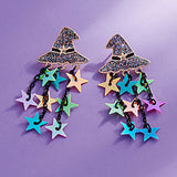 Enamel Witch Hat Star Tassel Earrings
