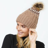 Ethnic Knit Beanie with Pom Pom