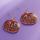 Eye Pointed Glittered Enamel Halloween Pumpkin Dangle Earrings
