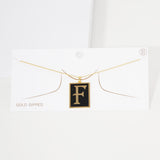 -F- Gold Dipped Enamel Rectangle Initial Monogram Pendant Necklace