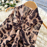 Vintage Leopard Halter Sleeveless Dress – High-Waist A-Line Maxi, Office Slim-Fit Shift
