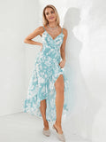 Sexy Floral Print Suspender Skirt Dress - Women's V-Neck Ruffled Reformation Style Holiday Party Dress