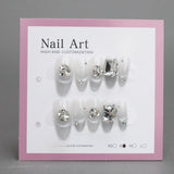 White Rhinestone Coffin Acrylic Cat Eye Nails