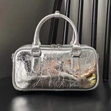 Retro crossbody bag, small square bag, small top handle purse metallic