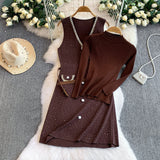 Vintage V-Needle Knit Tank Dress – Embellished Diamante Slim Fit Maxi, Layering Sweater Vest