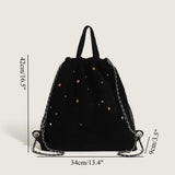 Women's bag matte suede backpack purse, splicing colored gemstone chain backpack, drawstring portable backpack
