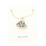 Fan Shaped Semi Precious Stone Pendant Necklace