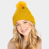 Faux Fur Pom Pom Cable Knit Beanie Hat