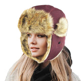 Faux Fur Trimmed Solid Trapper Hat
