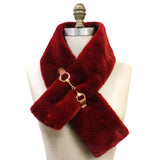 Faux Leather Metal Accent Faux Fur Pull Through Scarf