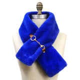 Faux Leather Metal Accent Faux Fur Pull Through Scarf