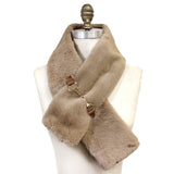 Faux Leather Metal Accent Faux Fur Pull Through Scarf