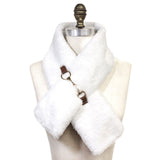 Faux Leather Metal Accent Faux Fur Pull Through Scarf