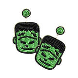 Felt Back Seed Beaded Frankenstein Dangle Earrings