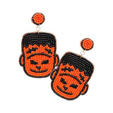 Felt Back Seed Beaded Frankenstein Dangle Earrings