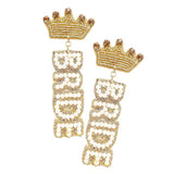 Felt Back Pearl Beaded Bride Crown Dangle Earrings