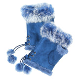 Women's Fingerless Faux Fur Trim Suede Gloves Drawstring