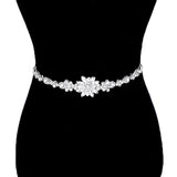 Flower Centered Sash Ribbon Bridal Wedding Belt Headband