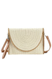 Frayed Trim Two Tone Straw Clutch Crossbody Bag