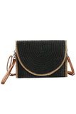 Frayed Trim Two Tone Straw Clutch Crossbody Bag