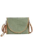 Frayed Trim Two Tone Straw Clutch Crossbody Bag