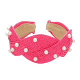 Pearl Embellished Braided Straw Headband