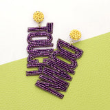 Game Day Felt Back Beaded Touch Down Message Dangle Earrings