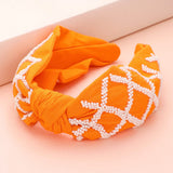 Game Day Seed Beaded Check Patterned Knot Burnout Headband
