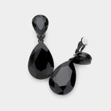 Women's Glass Crystal Double Teardrop Clip on Evening Dangle Earrings