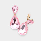 Women's Glass Crystal Double Teardrop Clip on Evening Dangle Earrings