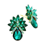 Women's Glass Crystal Petal Teardrop Clip On Dangle Earrings