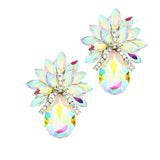 Women's Glass Crystal Petal Teardrop Clip On Dangle Earrings
