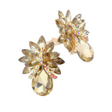 Women's Glass Crystal Petal Teardrop Clip On Dangle Earrings