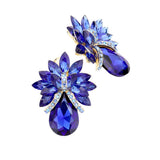 Women's Glass Crystal Petal Teardrop Clip On Dangle Earrings