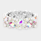 Glass Crystal Teardrop Pearl Stretch Bracelet