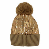 Glitzy Sequin Embellished Pom Pom Beanie Hat