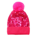 Glitzy Sequin Embellished Pom Pom Beanie Hat