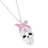 Gold Dipped Enamel Pink Ribbon Skull Pendant Necklace