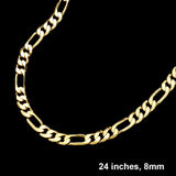 Gold Plated 24 Inch 8mm Figaro Metal Chain Necklace